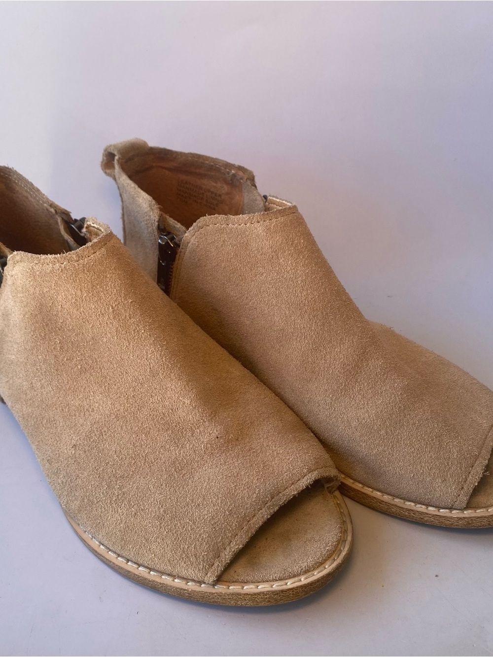 KELSI DAGGER Anthropologie Suede Ankle Boot Open Toed Tan Flat Shoe Leather 7.5